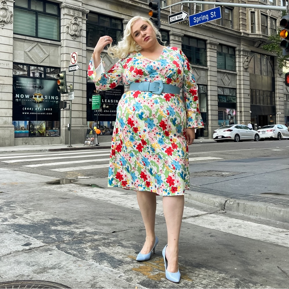 ELOQUII - Floral MIDI Dress Satin - Size 20
